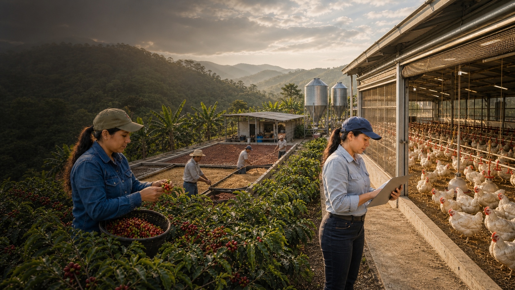 Produccion avicola y cadena cafetera integradas en una gestion agroindustrial